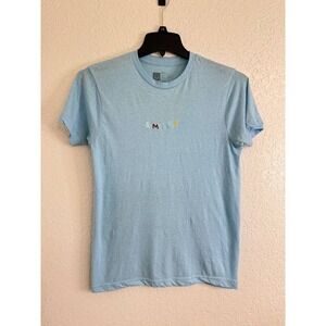 Smile Embroidered T-Shirt Small Light Blue Cotton Rainbow Minimalist Graphic Tee